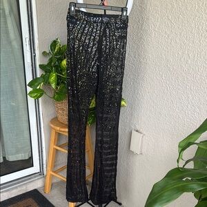 Glamorous Black Sequin Flare Pants